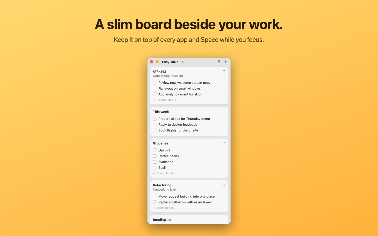 Narrow Easy ToDo window in light mode