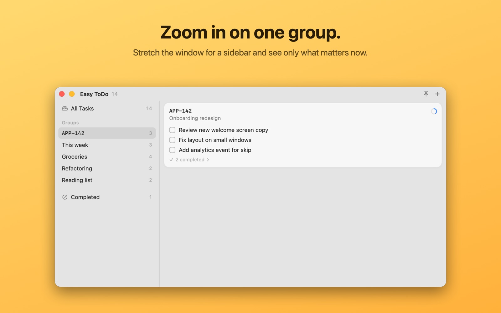 Easy ToDo focused on a single group